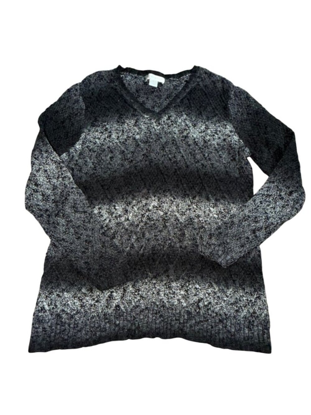 Christopher & Banks Gray & Black Ombre Knit V-Neck Pullover Sweater-L